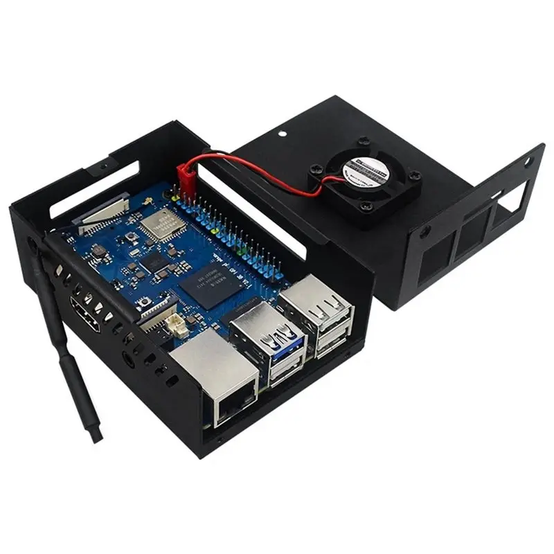 M52K-Metal Case With Cooling Fan And Antenna For Orange Pi 3B Protective Enclosure Durable Design