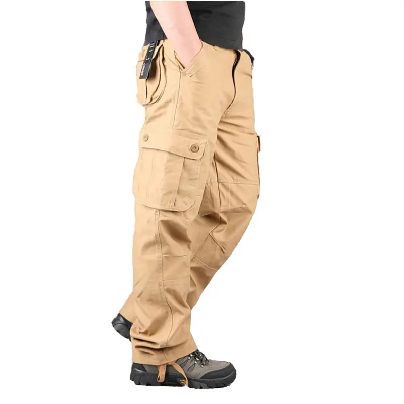 Men Cargo Pants Cotton Casual Multi Pockets Military Tactical Pants Male Outwear Loose Straight slacks Long Trousers Size 29-44