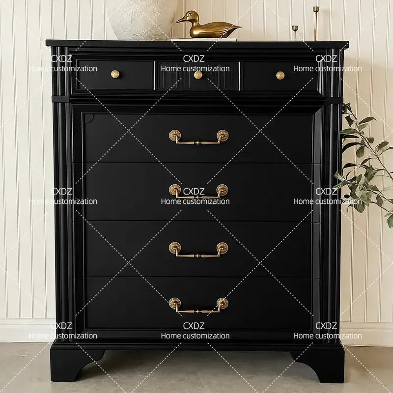 American Retro Black Solid Wood Chest of Drawers Living Room Bedroom Storage Cabinet Dining Sideboard Wall Mounted Locker