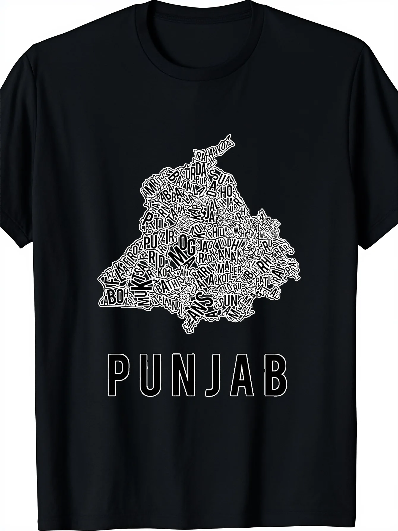 Men'S Punjab Map T-Shirt with City Names - Casual Round Neck Tee Suitable for Travel  Cultural Gift, Harajuku Style Punjab Design,  - Wear for Pakistan Apparel