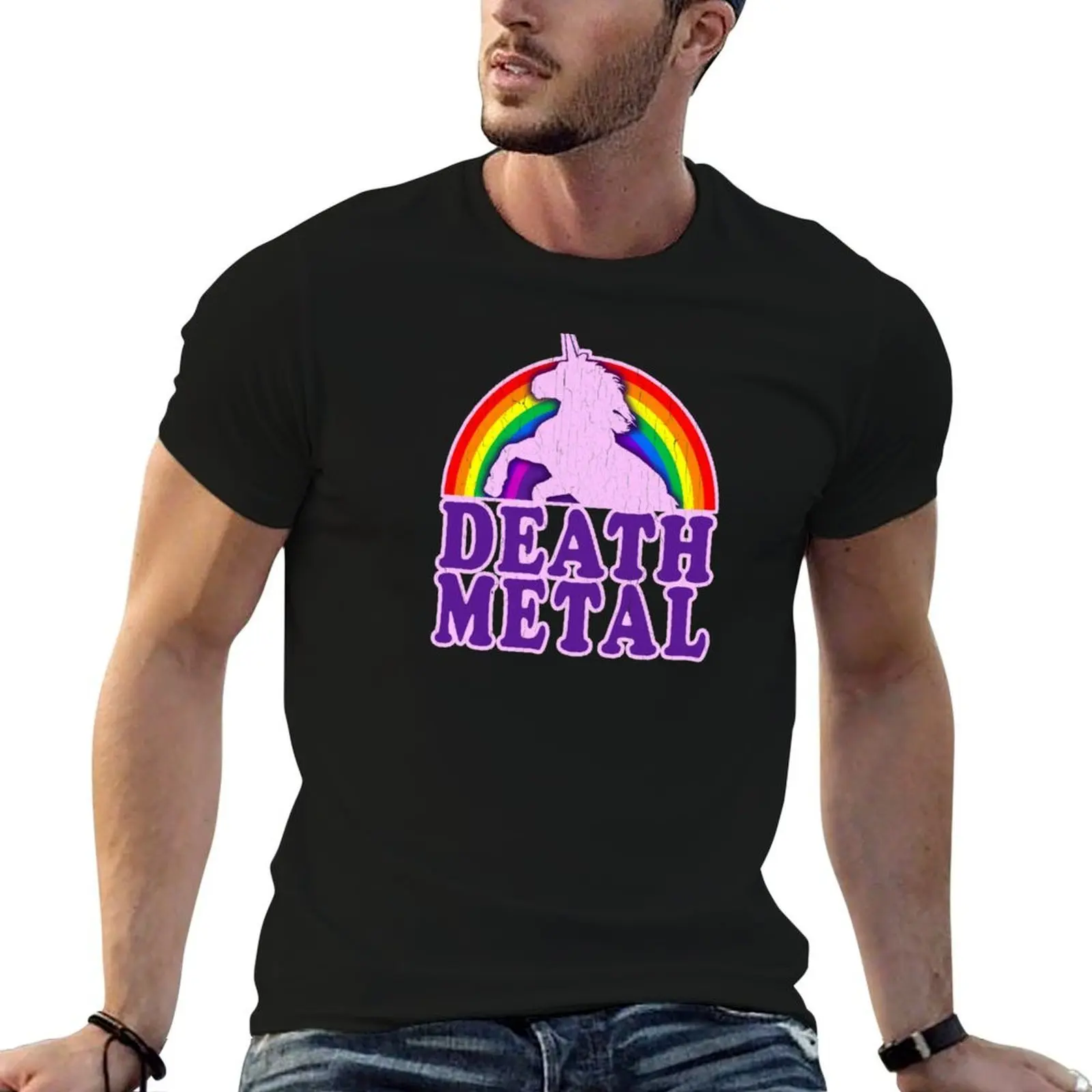 

Funny Death Metal Unicorn Rainbow (vintage distressed look) T-Shirt t shirts designer T-Shirt