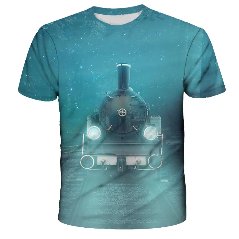 Vintage Train Engine 3d Printing Summer T-shirt Fashion Men's And Children's Casual Street Style O-neck Beach Quality Thin Top