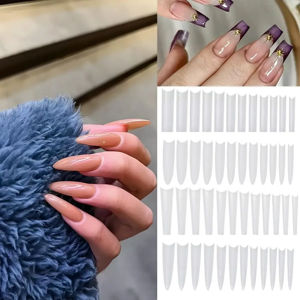 Hot Coffin Shape Sandwich Nail Forms Extra Long C Curve Water Pipe Nail Tips Clear Extension Ultra-Thin Nail Tips DIY