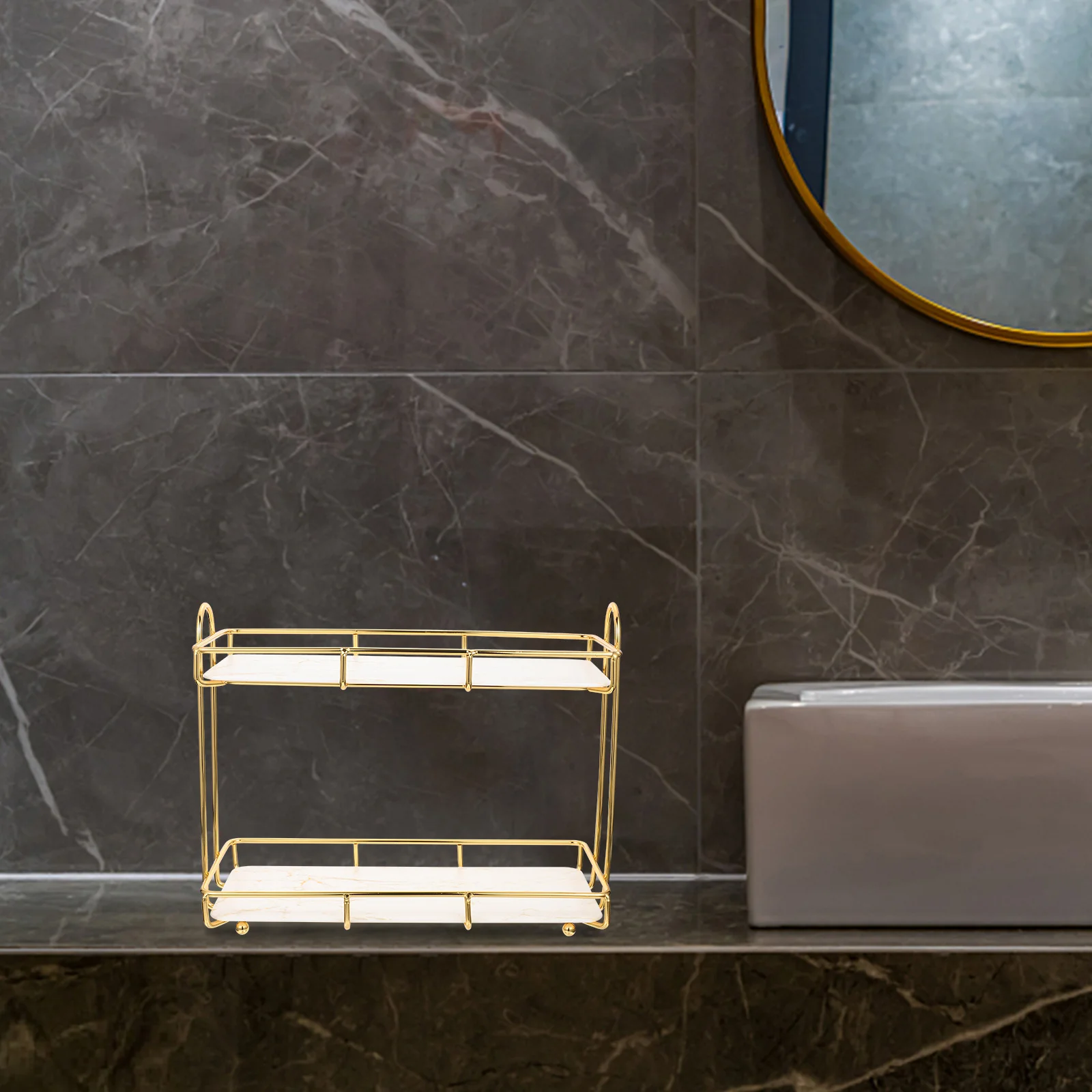 

2 Tier Bathroom Organizer Storage Rack Desktop Countertop Holder Removable Interlayer Space Saving Bathroom Organizer