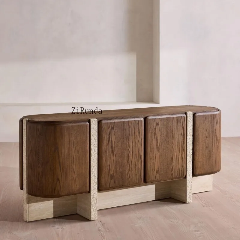 Light luxury limestone solid wood TV cabinet custom American craftsman design, suitable for apartment living room