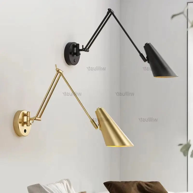 Creative Rocker Arm Wall Lamp Modern Folding Metal Sconce Study Desk Office Store Aisle Bedside Quality Iron Rotatable Lighting