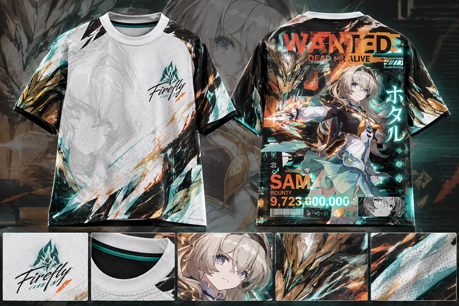 Honkai Star Rail Firefly SAM All Over Print T-Shirt,Collectible Y2K Anime Cosplay Graphic Tee,Unisex Short Sleeve Top for Gamers