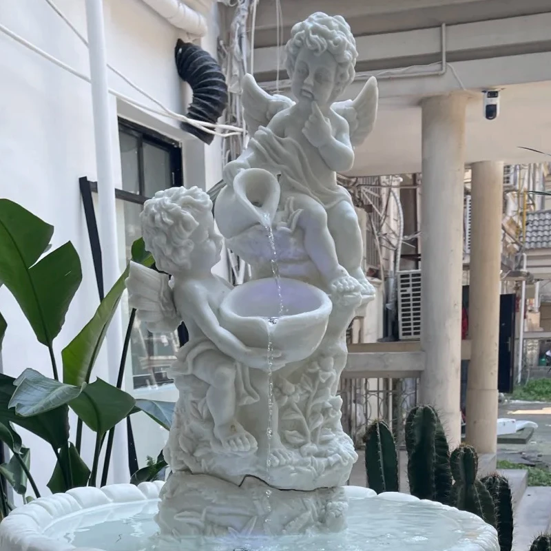 Marble Alabaster Small Angel Water Fountain Outdoor Garden Hand-carved  Sculpture Flowing Water Effect Deposit Only