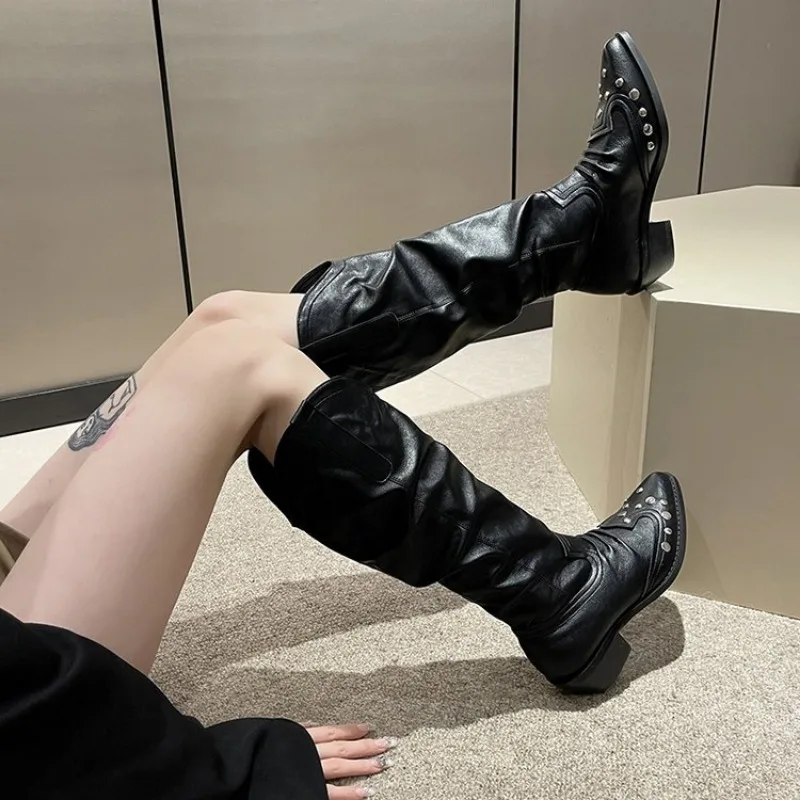 Vintage Western Boots for Women 2023 Autumn Winter Hot Fashion Pointed Toe Roma Mid Calf Boots Embroidery Western Cowgirl Boots