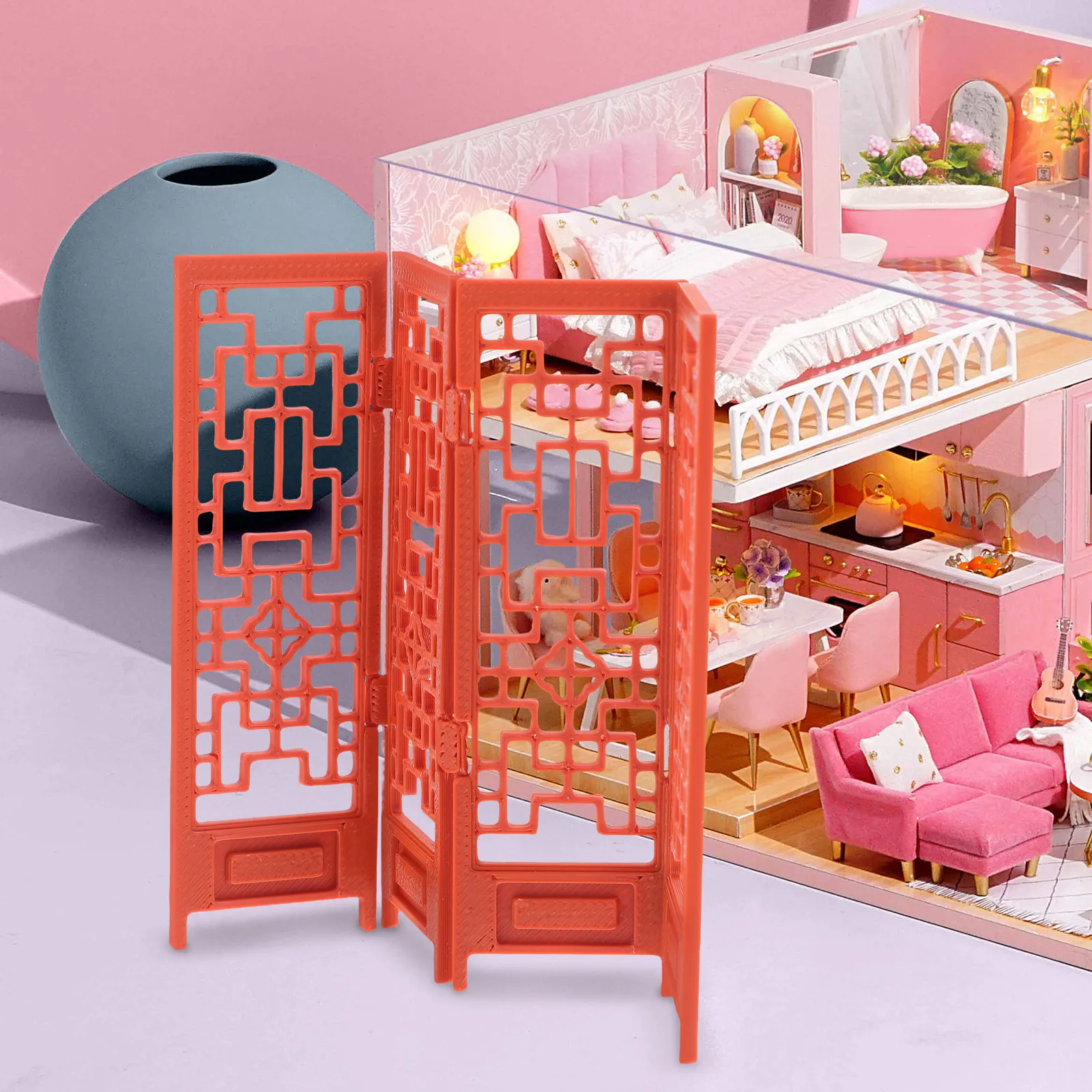 Miniature Chinese Folding Screen 124 Scale Traditional Style High Realism Room Divider Mini Furniture Dollhouse Decoration