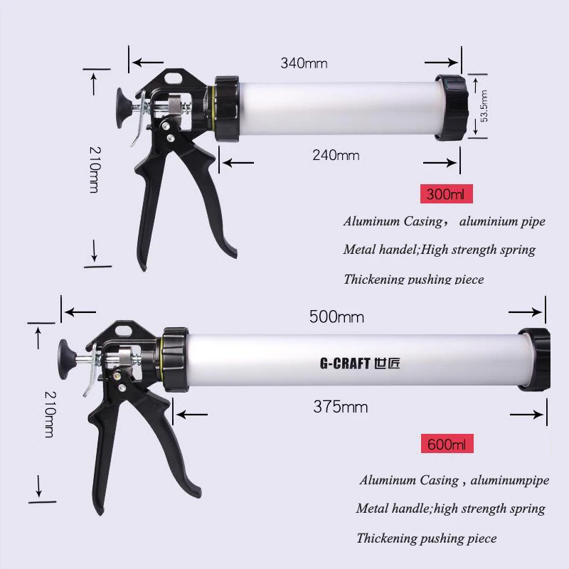 600ml aluminiowa obudowa pistolet do uszczelniania trwała kiełbasa pistolet silikonowy pistolet do klejenia szkła pistolety do klejenia uszczelniacz samoprzylepny narzędzie do uszczelniania C2051202