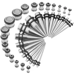 36PC Gauges Ear Stretching Kit Stainless Steel 14G-00G Gauges for Ear Plugs Tunnels and Taper Set Gauges Set Expanders (Steelton