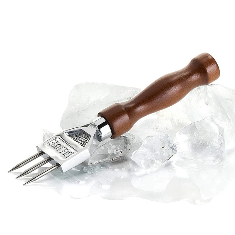 3X Ice Pick - Sturdy Ice Chipper With Solid Wood Handle, 304 Stainless Steel Three Pronged Ice Crusher