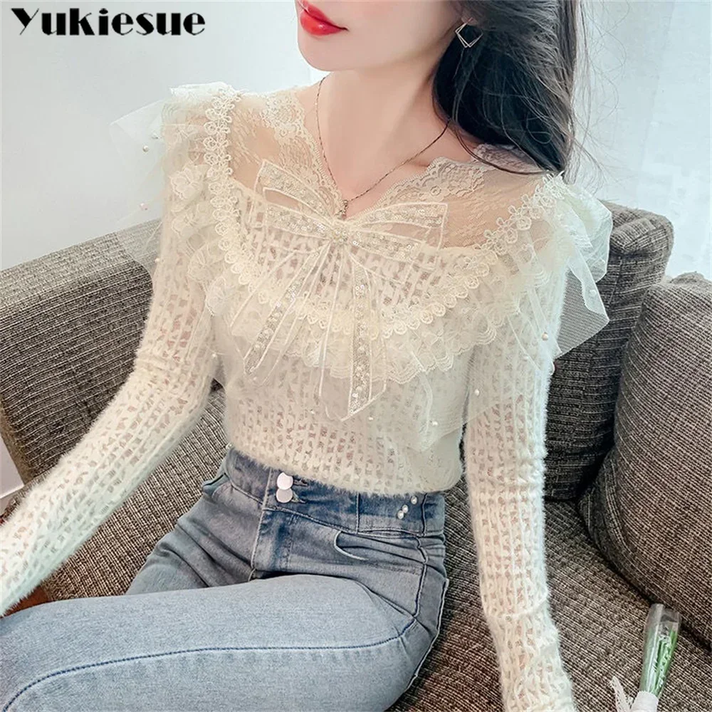 Elegant Women's summer blouses lace casual woman tops women shirt blouse chemise femme blusas blusa feminina long sleeve top