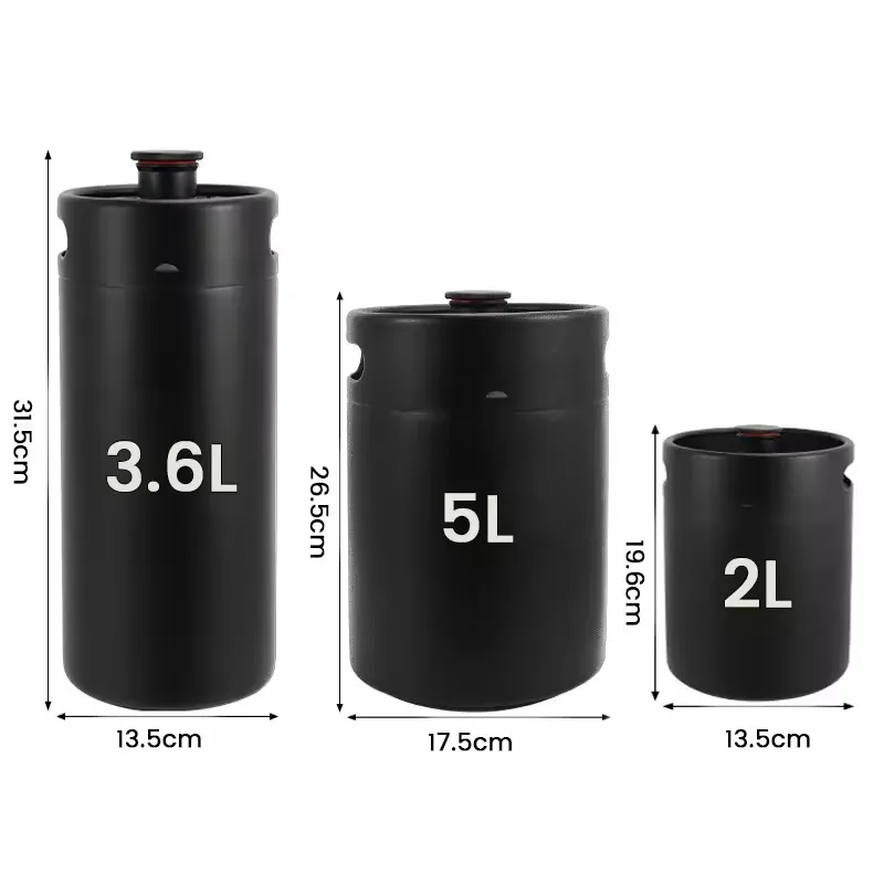 2L/3.6L/5L Beer Growler Mini Keg, Matte Black Home Brewery Barrel Kegs Brewing Craft Beer Portable Equipment,For Party Camping
