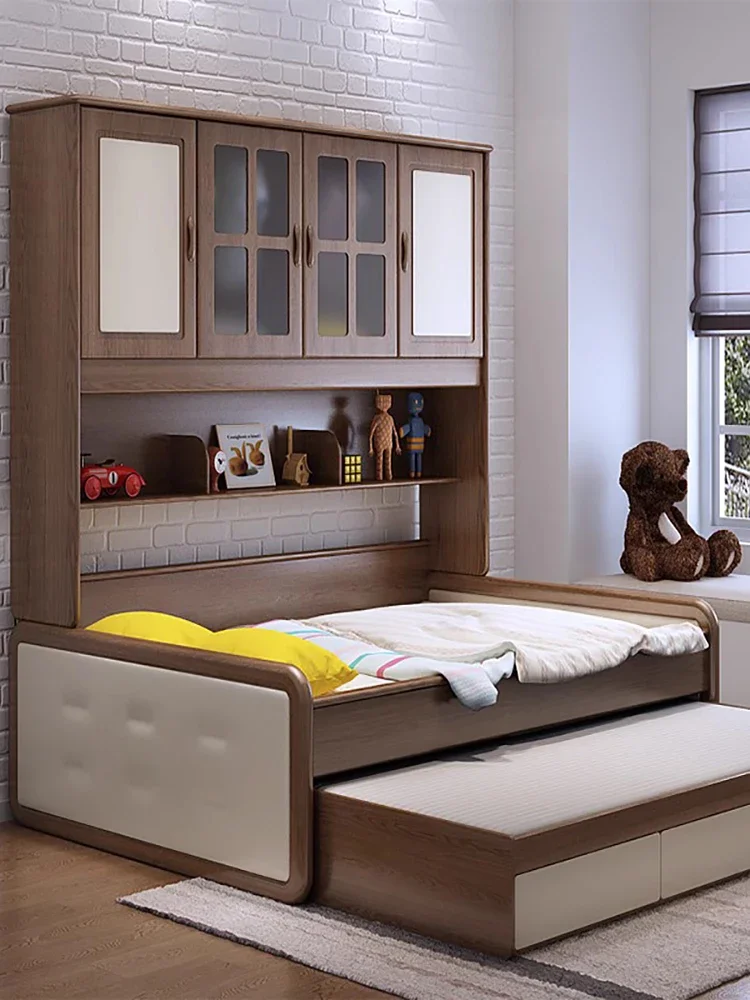 Nordic modern wardrobe bed integrated solid wood storage multifunctional with drag bed high box mother bed