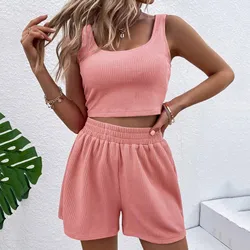 Womens Technical Swimsuit Two Piece Outfits Women Summer Shorts Sets 2 Piece Sleeveless Matching Crop Light Dress Shirt Women