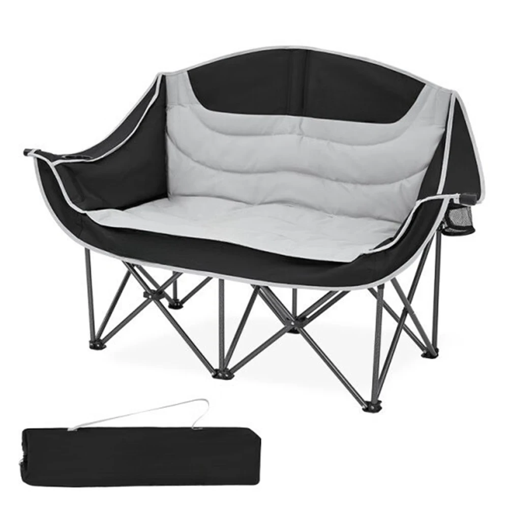 

Double Camping Chair Folding Loveseat Chair Support 600lbs Portable Camping Bench Padded Lawn Chairs for Outdoor Picnic Beach