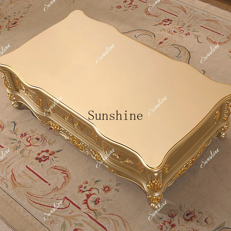 

European coffee table luxury all solid wood champagne gold marble coffee table TV cabinet FT