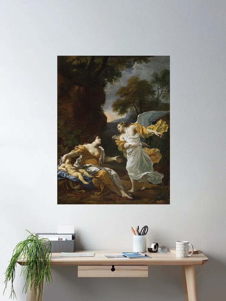 Michel Dorigny - Hagar and the Angel, Art Print Canvas Poster, Living Room , Home Wall Picture