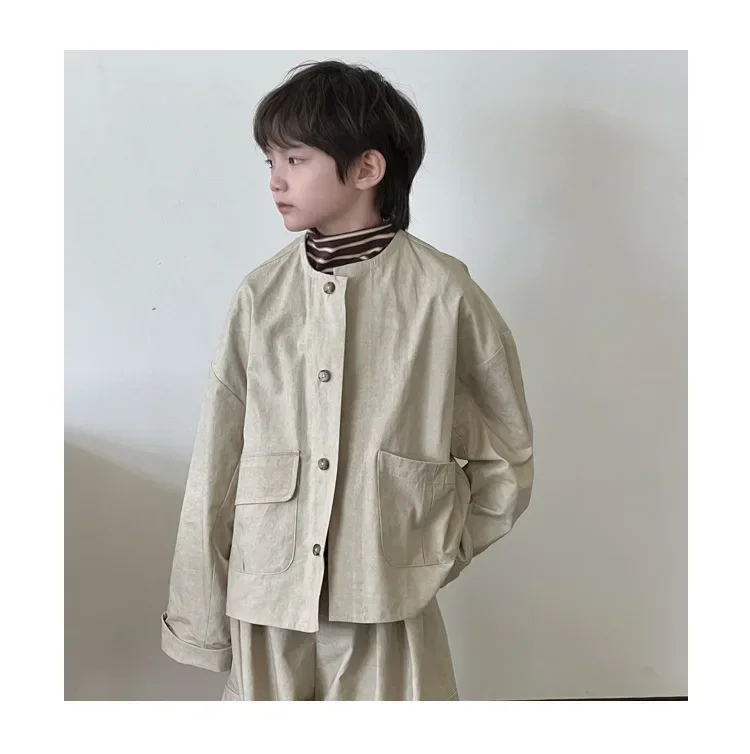 Boys 2024 Autumn Korean New Style Tooling Set Medium and Older Children Loose and Casual Two Piece Set Trendy Fashion Casual