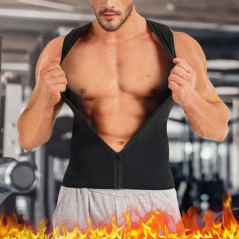 Men Gym Sportswear Sweating Vest Weight Loss Fat Burner Fitness Sauna Sweat Tank Top Zipper Body Shaper Workout Shapewear Tops