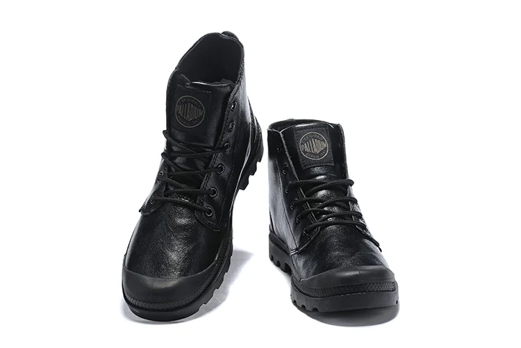 New PALLADIUM Classic All Black Men Women Leather High Upper Boots For Female Slip-Resistant Bottom Casual Walking Shoes 35-45