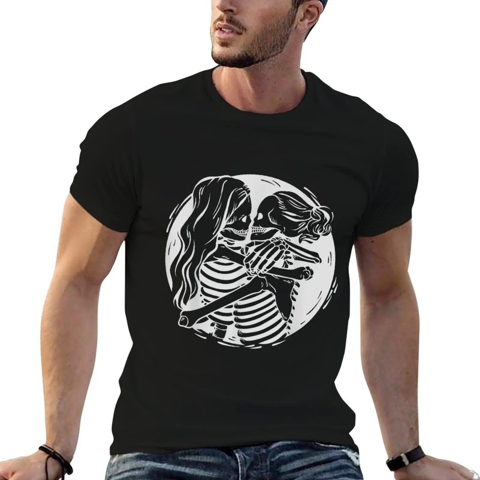 

Lesbian Couple LGBTQ Pride Skeletons Kissing Valentine Day T-Shirt man t shirt heavy cotton cotton t shirt man T-Shirt