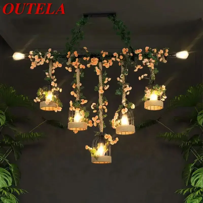 OUTELA American Country Pendant Lamp Retro Creativity Plant Music Restaurant Cashier Counter Bar Cafe Milk Tea Shop Chandelier