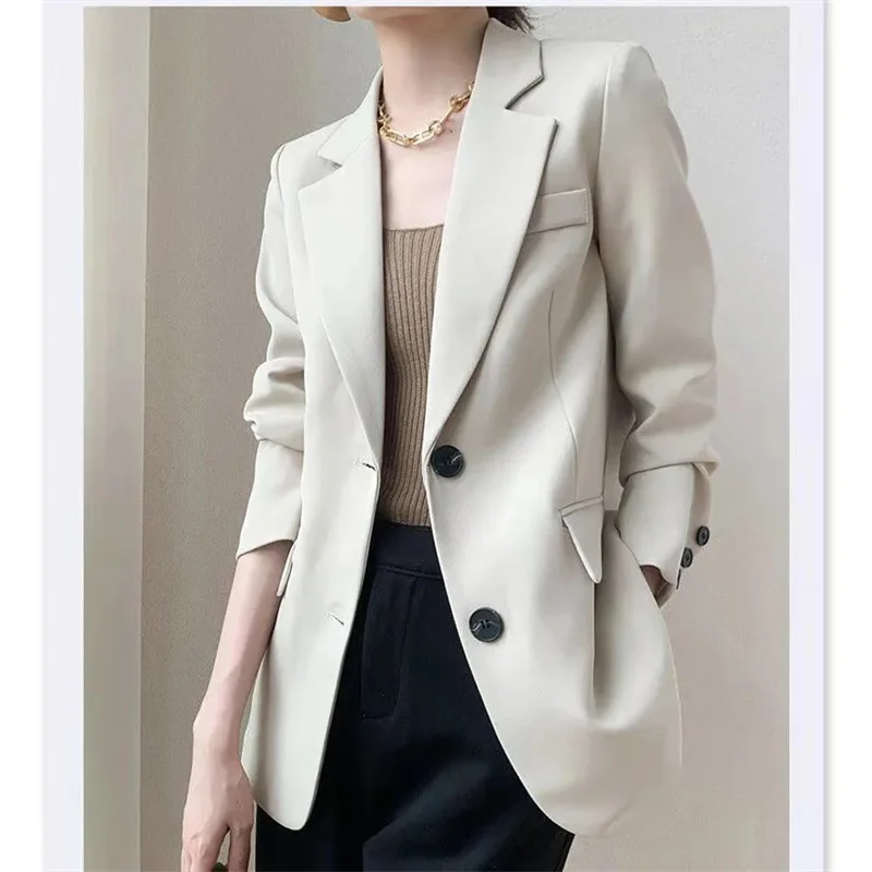 New Women Solid Color Long Sleeved Small Suit Jacket Korean Spring Autumn Office Female Loose High End Small Blazer Tops Coat