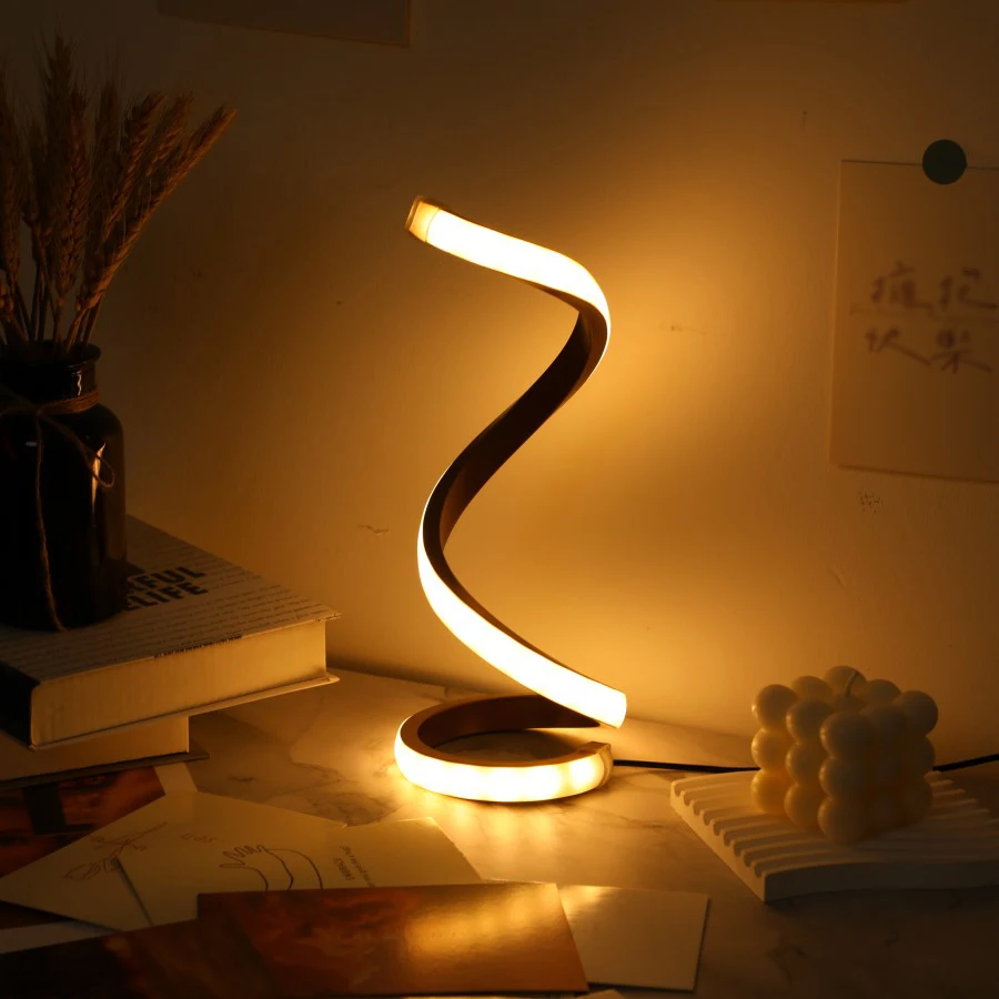 

1PC Creative Gold S-shaped Three-tone Light USB Powered Desk Lamp Decoration