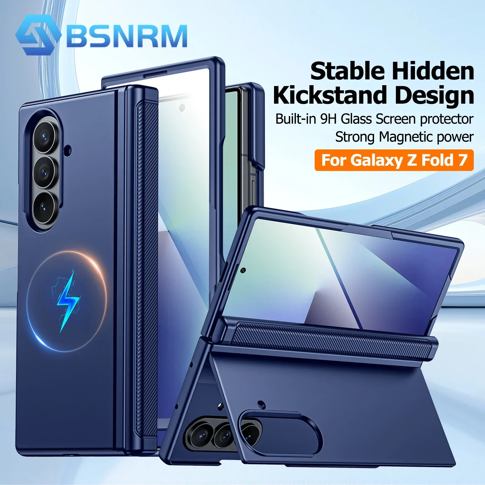 

for Galaxy Z Fold 7 Case Magnetic Power with [Kickstand][Hinge Protection]Full Body Screen Protector Shockproof Phone Case-Blue