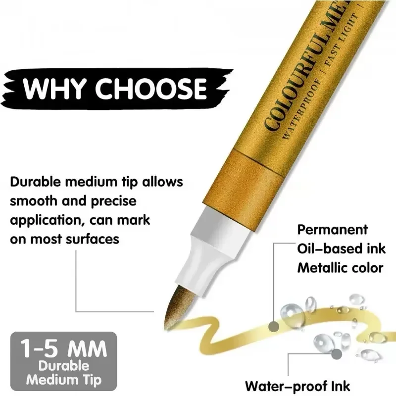 12PCS No Bleed Metallic Marker Pens Soft Brush Tip Vibrant Colors Art Drawing Set for Adults & Kids Crafts