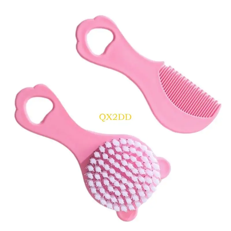 

QX2D 2Pcs Baby Care Set Newborns Comb Brush Cartoon Bear Hair Care Tools Cleaning Brush Mother and Baby Products