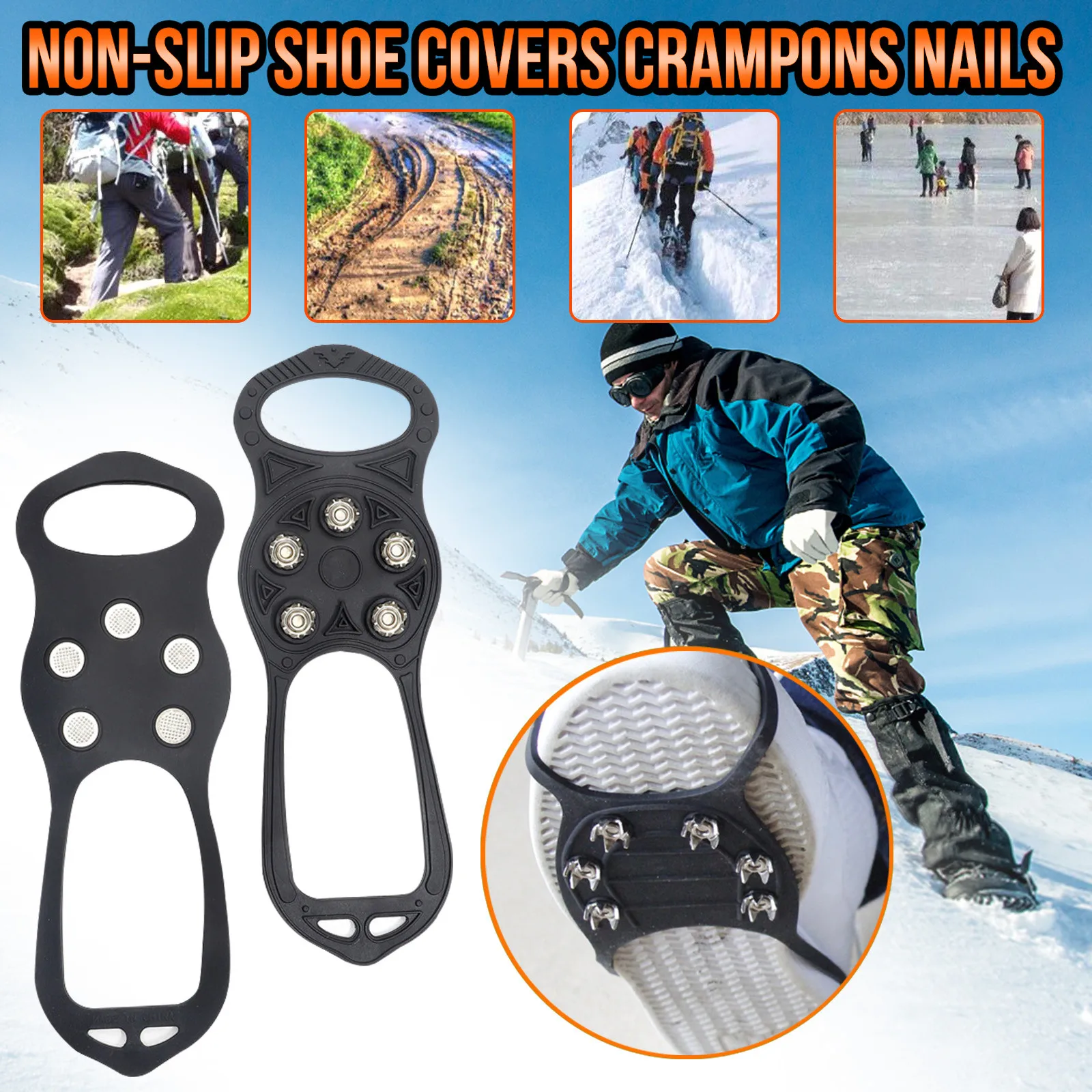 

Outdoor Non-Slip Grippers Snow Grips Winter Snow Shoes Boots Strap Spikes Studs Universal Studs Shoes Climbing Hiking Cover