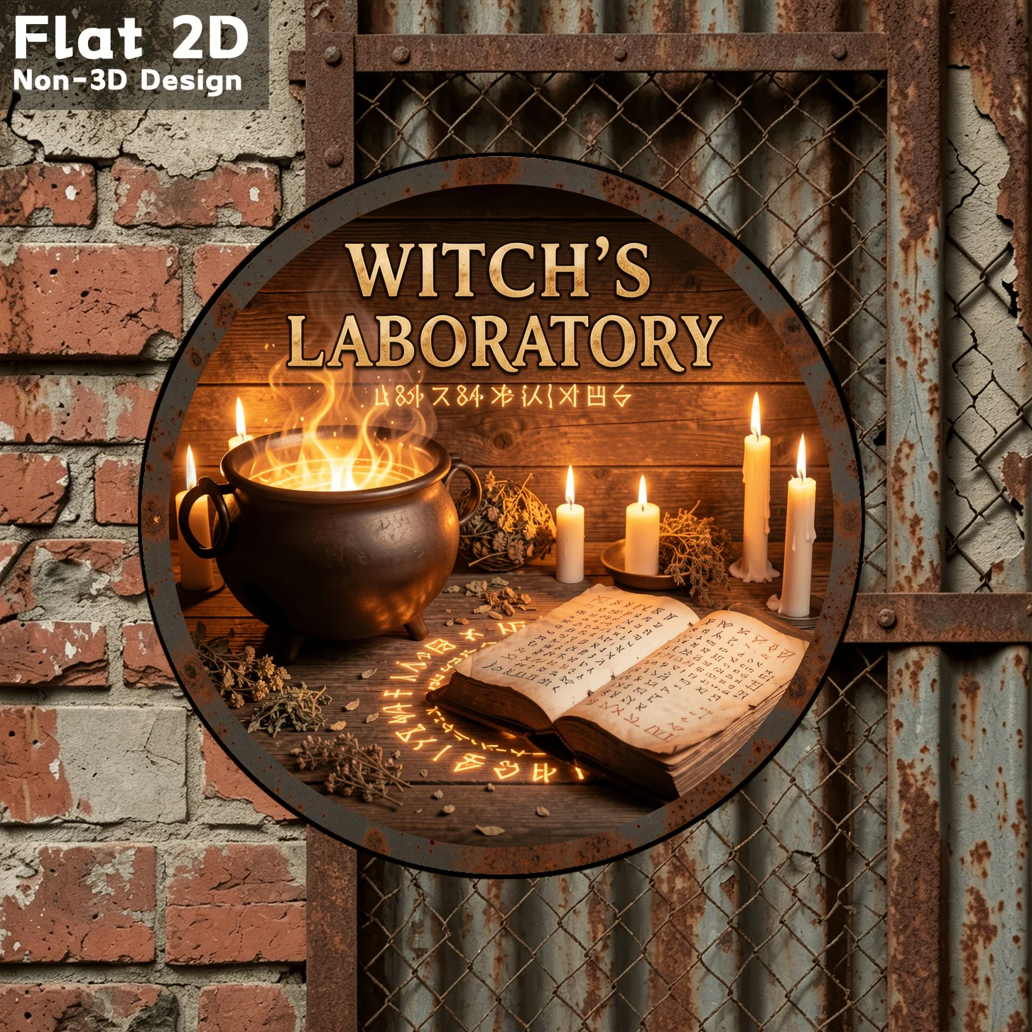 Decorative Sign And Plaque 2D Flat Witch Magic Laboratory Wooden Decorative Board, Retro Mysterious Atmosphere, Suitable for Hom