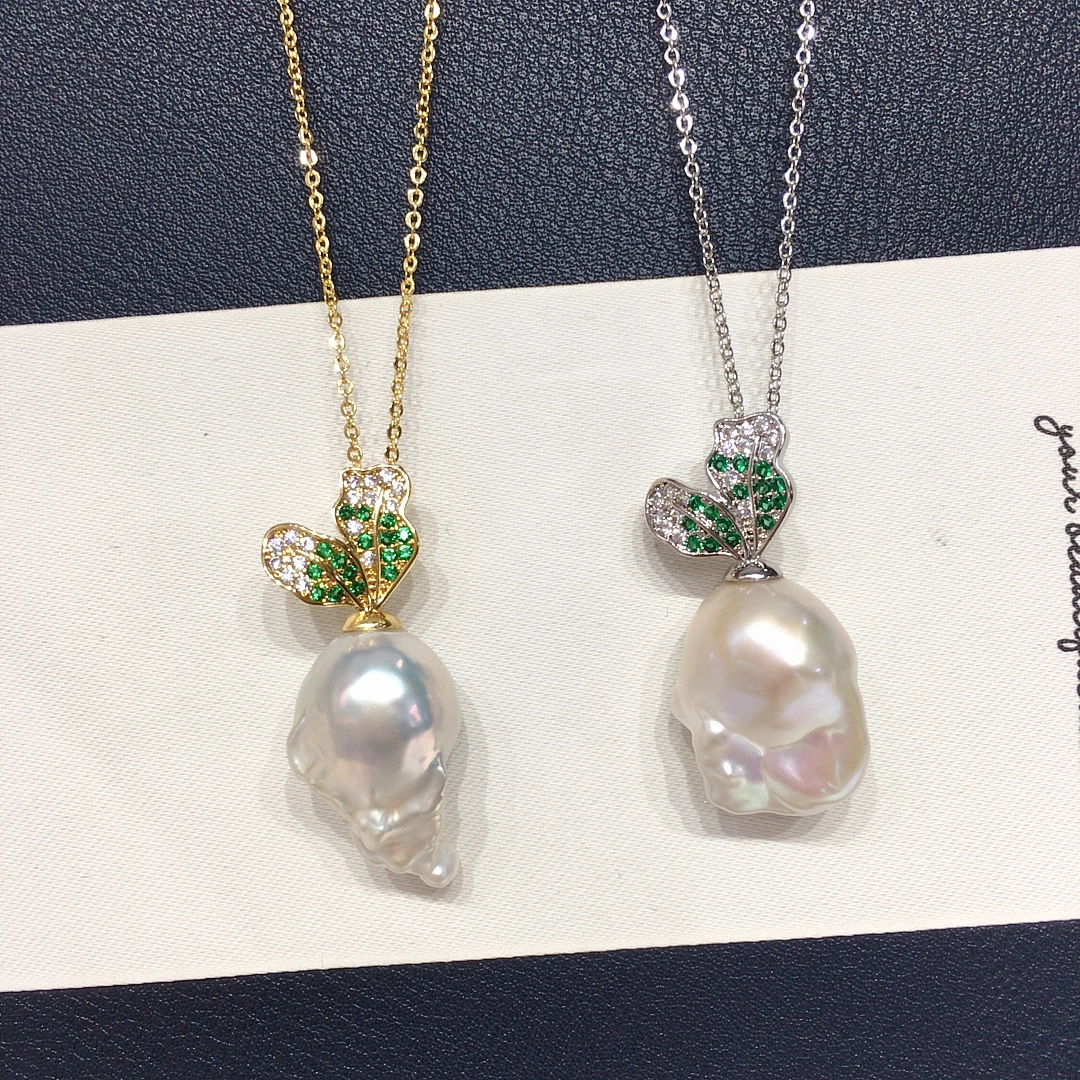 

ZHBORUINI Freshwater Pearl Necklace with Baroque Pendant And Zircon Inlay Cute Radish Universal Buckle Premium Jewelry Gift