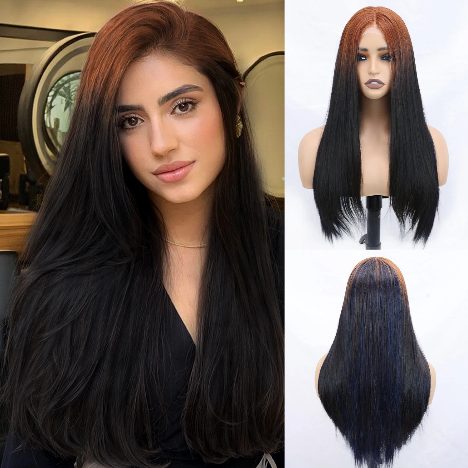 

Парик с HD-кружевной передней частью 13x4, омбре, красно-коричневый, 28 дюймов, длинный, прямой, без клея, синтетический, с детской прядью, полуручной работы, для женщин