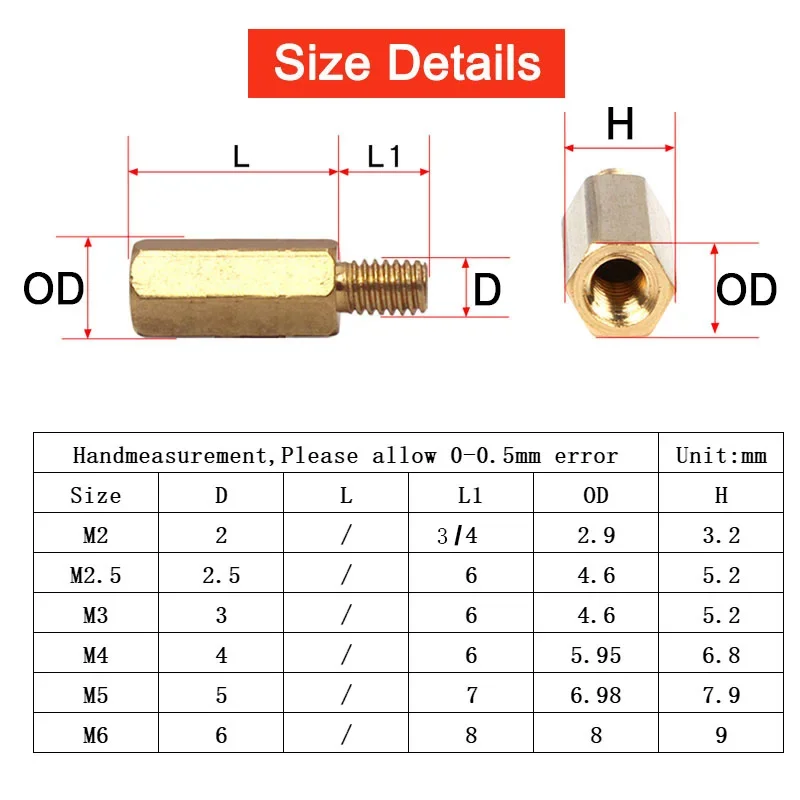 M2 M2.5 M3 M4 M5 M6 M8 Hex Brass Standoff Board Rack Stud Hexagon Thread Pillar PCB Column Motherboard Spacing Screw Spacer Bolt