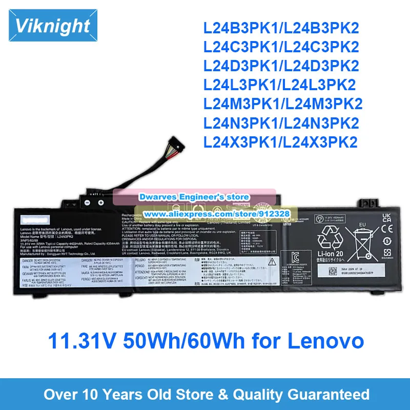 

Genuine L24X3PK1 L24N3PK2 Battery 11.31V 50Wh 60Wh for Lennovo IdeaPad Slim 3 14 AHP G10 L24M3PK1 L24L3PK1 L24D3PK1 L24C3PK2
