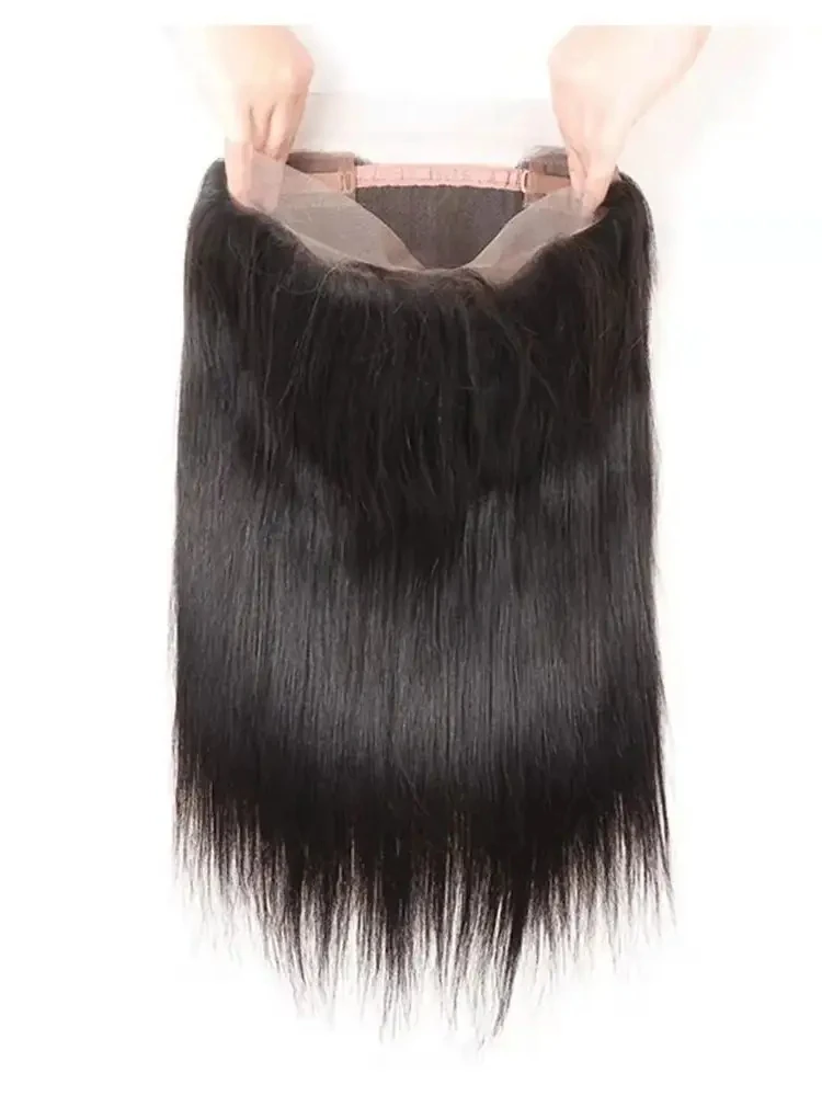 Straight 360 Full Lace Frontal 100% Brazilianh Human Hair 12-24 inch Natural Color Made Of Transparent Lace on sale for Women