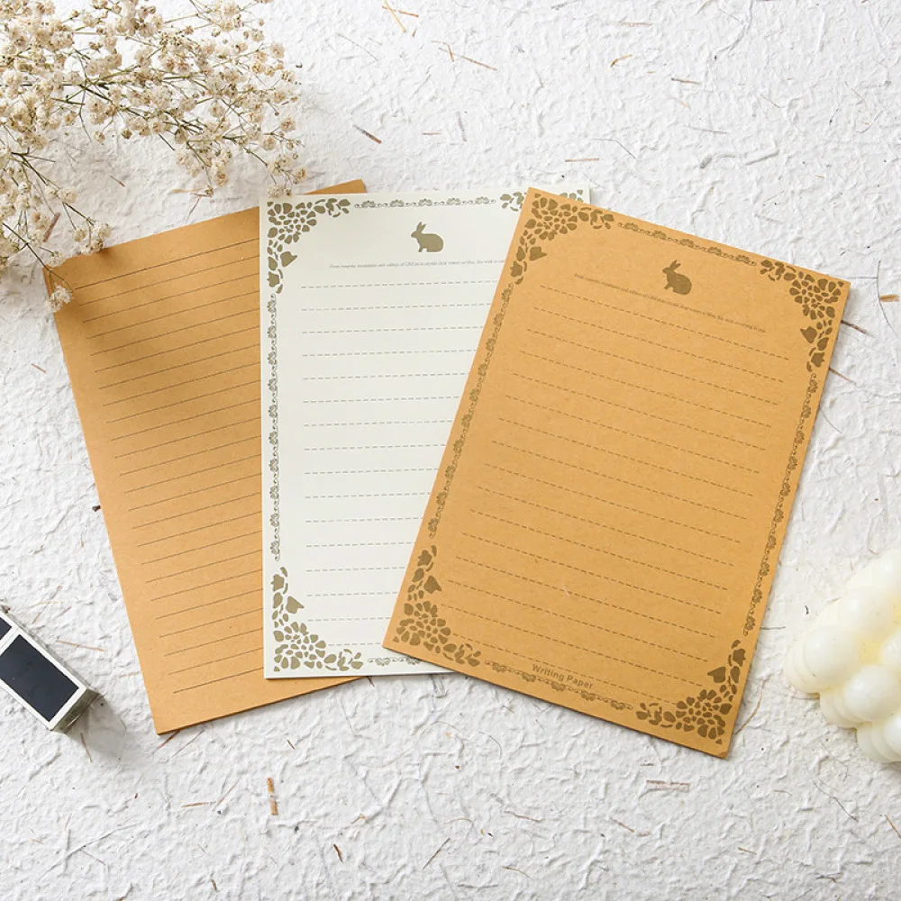 Elegant A5 Kraft Writing Paper Bunny Pattern Stationary Sheets For Daily Memos Love Letters And Art Journaling Needs