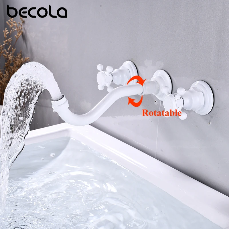 BECOLA Double Handle Three Holes  Bathroom Faucet Antique Bronze Home Improvement Accessories Brass Bathroom Faucet 360 Rotation