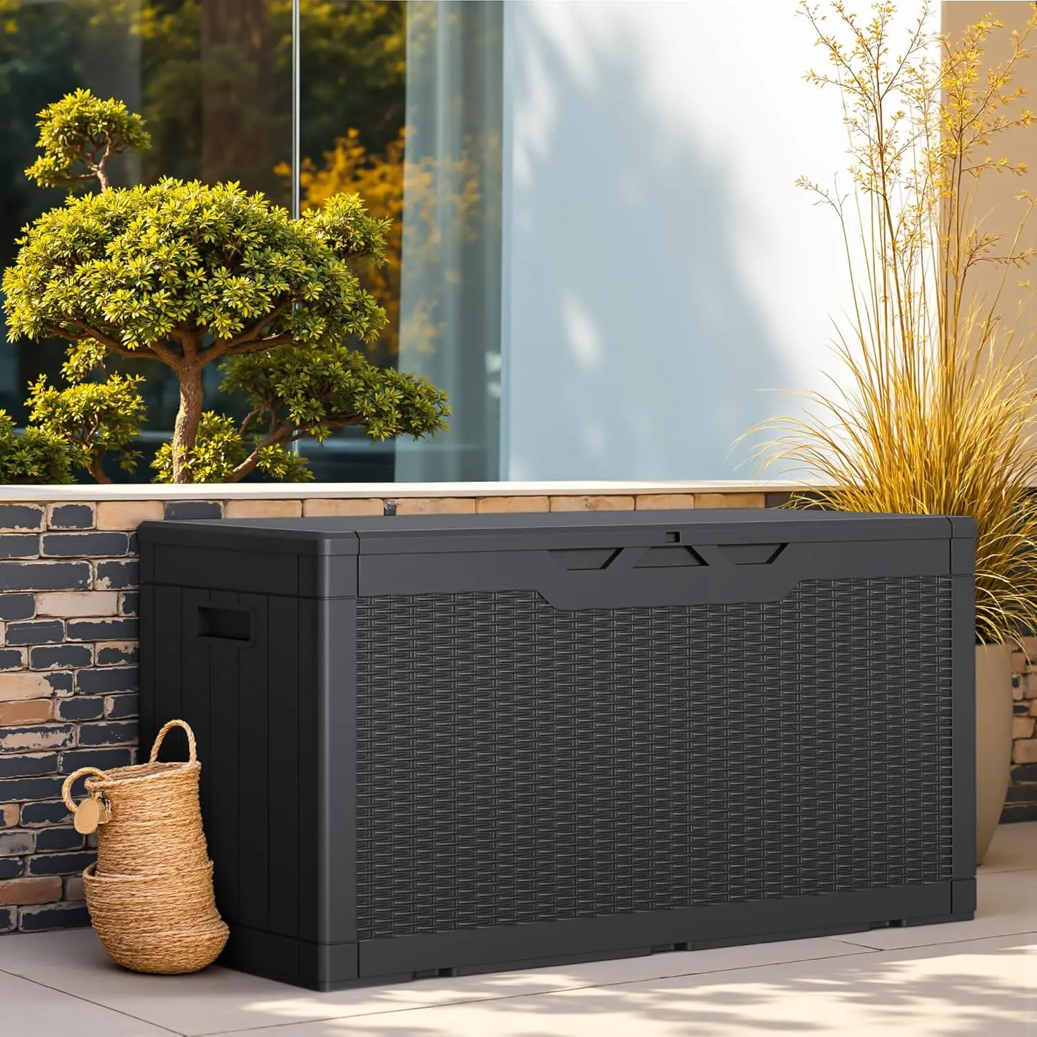100 Gallon Outdoor Storage Box with Lid for Patio Furniture, Garden Tools, Pool Supplies, Lockable, Black