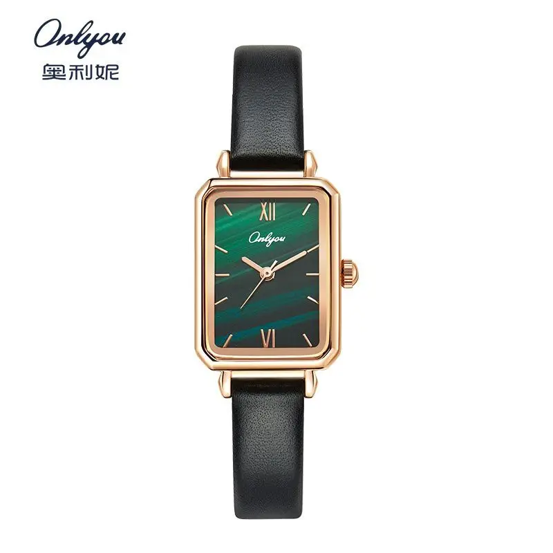 2025 Hot Selling ONLYOU Brand Genuine Leather Strap Women's Watch Luxury Gift Quartz Watch Simple Fashion Student Square Watch
