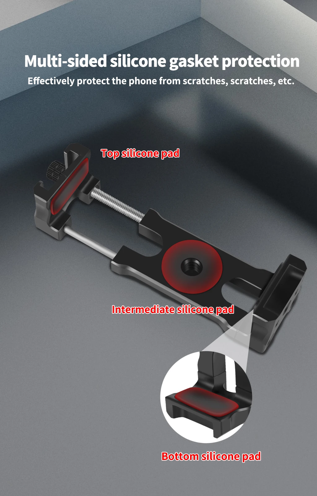 BGNing Handy-Clip-Monitorhalterung aus Aluminiumlegierung mit 1/4-Zoll-Arri-Positionierungsloch, Schnellverschluss für 62–87 mm große Smartphones – Detail 18