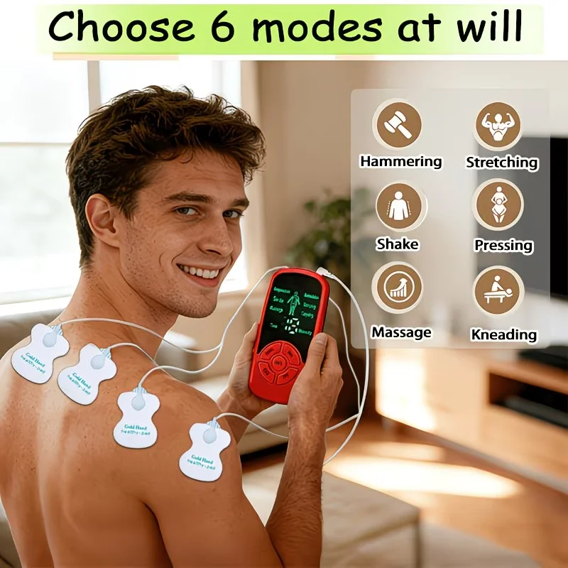 Muscle Massager, Portable and Rechargeable, with 6 Modes 15-Level Intensity Adjustment, 6 High-Quality 5.08cm X2 Electrode Pads, Each One Suitable for Post-Injury Rehabilitation, Are an Excellent Choice for Christmas and Halloween Gifts. Suitable for Massagers, Fitness Equipment, and Abdominal Massagers.