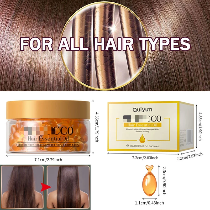 50 cápsulas de aceite para el cabello, esencia para el cuidado del cabello, reparación de nutrición dañada, productos de tratamiento para mejorar la división del cabello