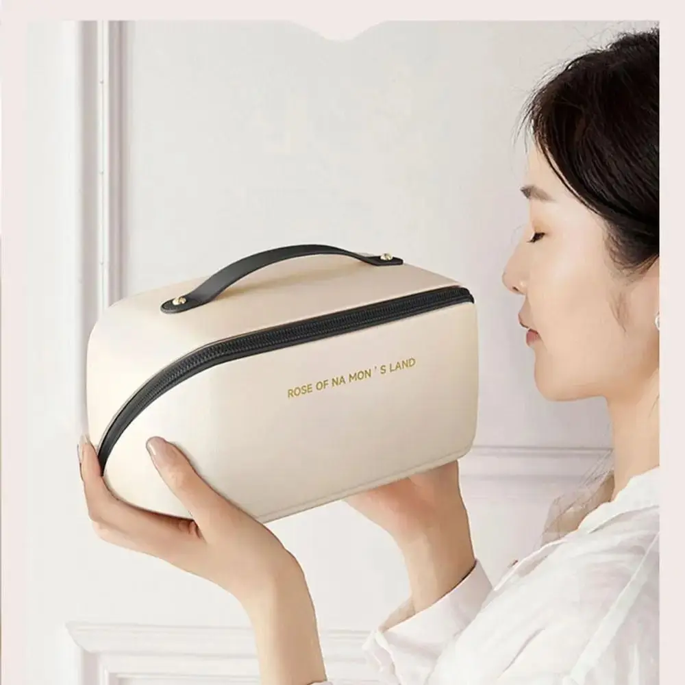 NEW Portable Tote Makeup Bag Pillow PU Travel Organizer Bag Large Capacity Multi-compartment Cosmetic Bag