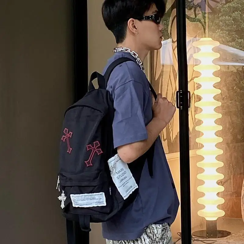 Y2k Aesthetic All Match Letter Embroidery Backpack Patchwork Vintage Gothic School Bags Luxury Design Casual Students Backpacks